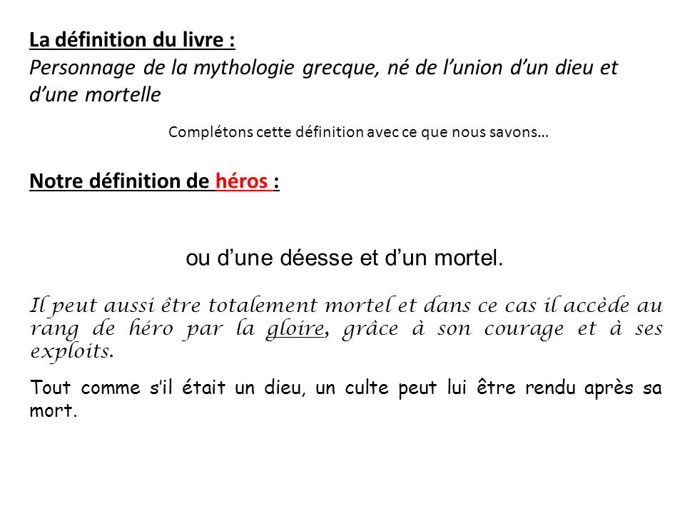 definition mythe et heros